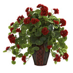 Nearly Natural 6777 22" Artificial Green & Red Geranium with Decorative Planter