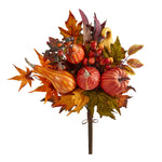 Nearly Natural 20`` Pumpkin and Maple Leaf Artificial Flower Bouquet (Set of 2)