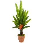 Nearly Natural 9983 4.5' Artificial Green Traveler's Palm Tree in Terra-Cotta Planter