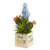 Nearly Natural P1299 15" Artificial Green & Blue Hyacinth & Succulent Plant in New Baby Planter