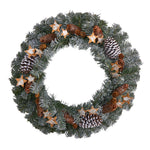 Nearly Natural W1260 24`` Christmas Winter Frosted Stars and Pinecones Holiday Wreath