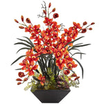 Nearly Natural Cymbidium Orchid with Black Vase