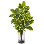 Nearly Natural 6939 39.5" Artificial Green Rubber Plant in Glass Cylinder