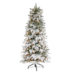 Nearly Natural T1872 6` Flocked Artificial Christmas Tree with 450 White Lights