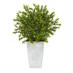 Nearly Natural 19``Boxwood Artificial Plant in Embossed White Planter (Indoor/Outdoor)