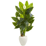 Nearly Natural 9441 5' Artificial Green Real Touch Spathyfillum Plant in White Planter