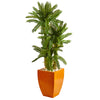 Nearly Natural 9195 4.5' Artificial Green Triple Cycas Plant in Orange Planter