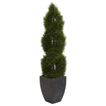 Nearly Natural 5770 5' Artificial Green Double Pond Cypress Spiral Topiary Tree in Black Wash Planter, UV Resistant (Indoor/Outdoor)