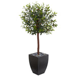 Nearly Natural 5869 4.5' Artificial Green Olive Topiary Tree in Black Washed Planter