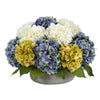 Nearly Natural 16`` Hydrangea Artificial Arrangement in Gray Vase