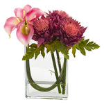 Nearly Natural 12 Calla Lily and Artichoke in Rectangular Glass Vase Artificial Arrangement