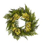 Nearly Natural 24`` Mixed Fern and Phalaenopsis Orchid Artificial Wreath