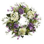 Nearly Natural 4531 24" Purple & Cream Hydrangea Berry Wreath