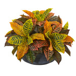 Nearly Natural 8854 23" Artificial Real Touch Garden Croton Plant in Decorative Bowl, Multicolor