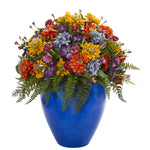 Nearly Natural 1553 Giant Mixed Floral Artificial Arrangement in Blue Vase