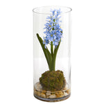 Nearly Natural 1631 14" Hyacinth and Sedum Artificial Silk Arrangement, Blue