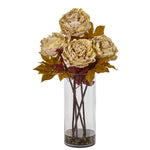 Nearly Natural Peony Artificial Arrangement in Glass Vase
