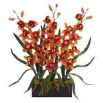 Nearly Natural Cymbidium Orchid Artificial Arrangement in Black Vase