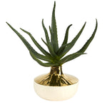 Nearly Natural 12``Aloe Succulent Artificial Plant in Gold and Cream Elegant Planter