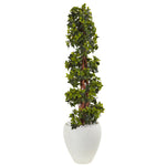 Nearly Natural 5850 4' Artificial Green English Ivy Topiary Tree in White Oval Planter, UV Resistant (Indoor/Outdoor)