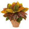 Nearly Natural 8505 18" Artificial Croton Plant in Terra Cotta Planter, Multicolor