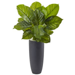 Nearly Natural 6877 3' Artificial Green Large Leaf Philodendron with Gray Cylindrical Planter