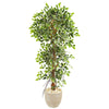 Nearly Natural 9409 63" Artificial Green Elegant Ficus Tree in Sandstone Planter