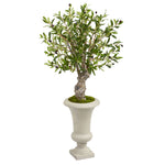 Nearly Natural 5784 40" Artificial Green Olive Tree in White Urn