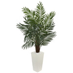 Nearly Natural 5871 5.5' Artificial Green Areca Palm Tree in White Tower Planter