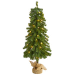 Nearly Natural 3` Alpine Artificial Christmas Tree with 50 Lights, 177 Bendable Branches and a Burlap Planter