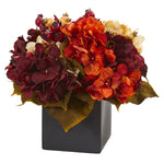 Nearly Natural A1293 12" Artificial Autumn Hydrangea Berry Arrangement in Black Vase, Multicolor