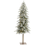 Nearly Natural 6.5` Flocked Washington Alpine Christmas Artificial Tree with 250 White Warm LED Lights and 637 Bendable Branches