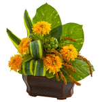 Nearly Natural 1730 Yellow Sunflowers Artificial Arrangement in Black Planter