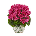 Nearly Natural 12`` Geranium Artificial Plant in Vase UV Resistant (Indoor/Outdoor)