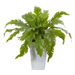 Nearly Natural 8893 15" Artificial Green Fern Plant in White Planter