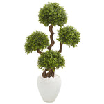 Nearly Natural 9713 4' Artificial Green Four Ball Boxwood Topiary Tree in White Planter