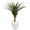 Nearly Natural 8091 3.5' Artificial Green Agave Plant in White Planter