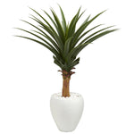 Nearly Natural 8091 3.5' Artificial Green Agave Plant in White Planter