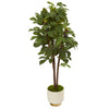 Nearly Natural 9690 47" Artificial Green Fig Tree in White Bowl