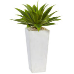 Nearly Natural 6950 25" Artificial Green Agave in White Planter