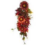 Nearly Natural W1237 35`` Autumn Sunflower, Pumpkin & Berries Artificial Teardrop