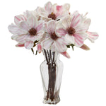 Nearly Natural 1468 White & Pink Magnolia in Shapely Glass Vase