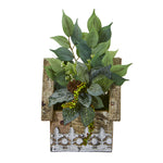 Nearly Natural 8850 12" Artificial Green Mixed Ficus & Fittonia Plant in Hanging Floral Design House Planter