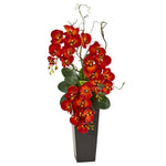 Nearly Natural 1908 34" Artificial Red Autumn Phalaenopsis Arrangement in Black Vase