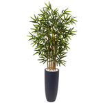 Nearly Natural 5819 4' Artificial Green Bamboo Tree in Gray Cylinder Planter