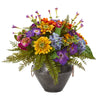Nearly Natural 1894 12" Artificial Mixed Flowers Arrangement in Metal Bowl, Multicolor