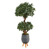 Nearly Natural T2219 4’ Sweet Bay Double Ball Topiary Artificial Tree in Gray Planter with Stand