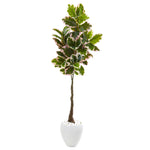 Nearly Natural 9675 69" Artificial Real Touch Green Variegated Rubber Leaf Tree in White Planter 