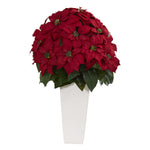 Nearly Natural 6551 32" Artificial Red Poinsettia Plant in White Planter