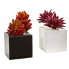 Nearly Natural 8438-S2 8" Artificial Orange & Purple Agave & Spiky Succulent Plant in Vase, Set of 2